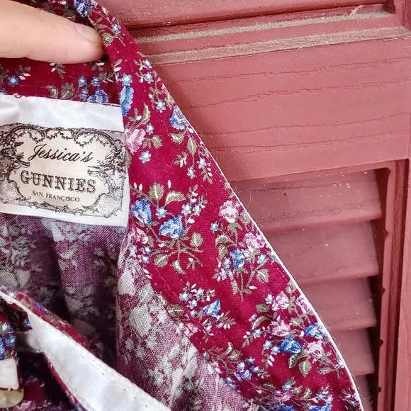 💖Beautiful💖Jessica's Gunnies Gunne Sax Burgundy Calico Lace Prairie Skirt🌟 - Picture 4 of 15